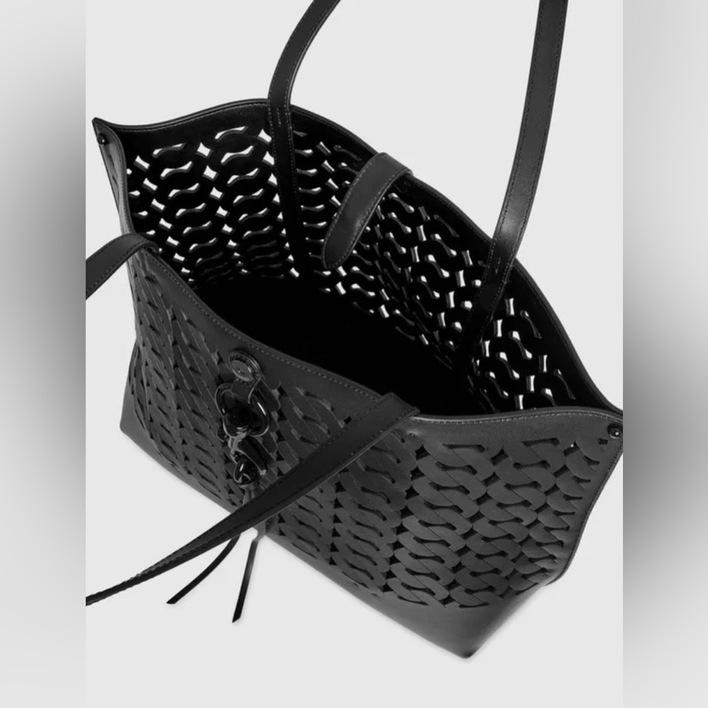 Rebecca Minkoff Megan Woven Cutout Leather Tote Black Lasercut. Sold out!